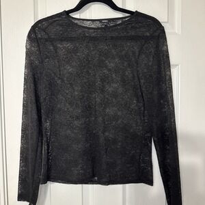 Express Floral Lace Long Sleeve Top Womens Medium Black Boho Elegant Fairygoth